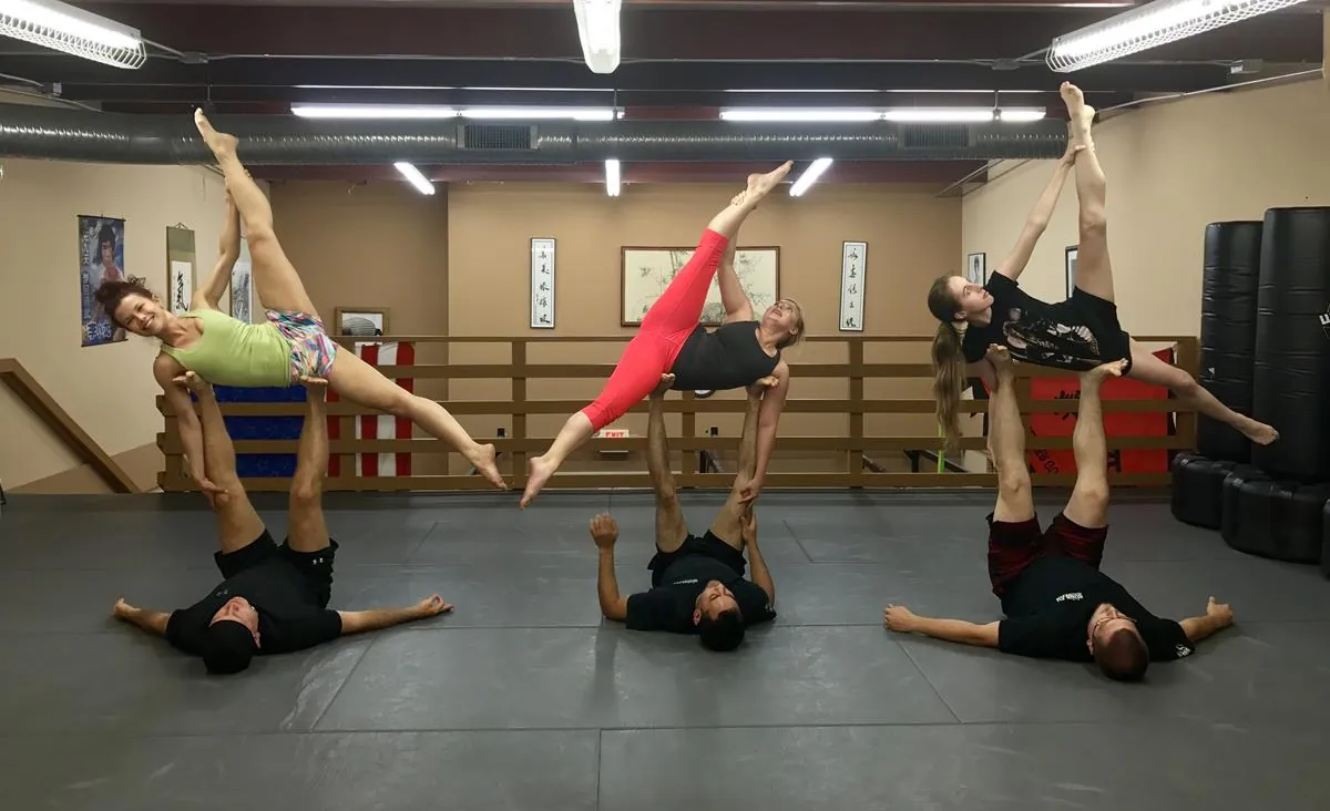Acro pairs on the studio mats
